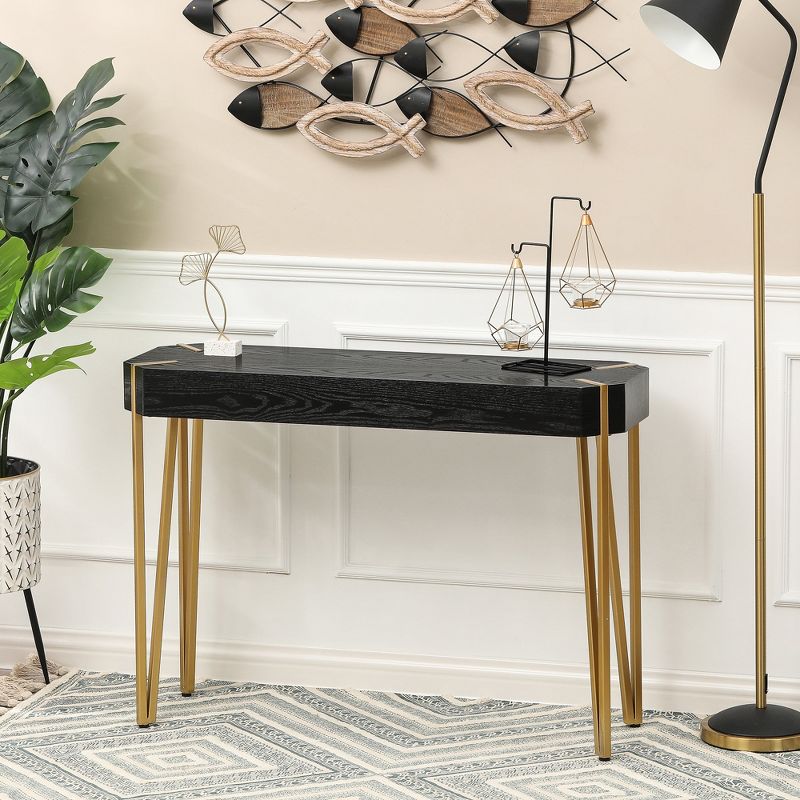 LuxenHome Black Wood and Gold Metal Console and Entry Table, 3 of 9