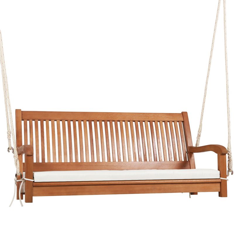 Tangkula 2-Seat Patio Hanging Wooden Porch Swing Bench w/ Cushion, 1 of 9