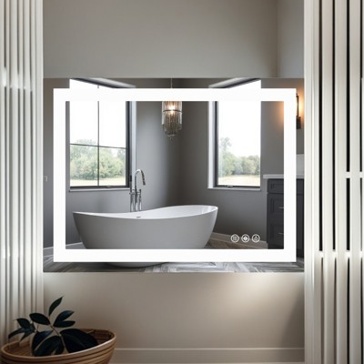 FURNIinspire Bathroom Vanity Mirrors 3 Modes Adjustable Brightness Mirror Rectangle Anti-Fog Mirror, Wall Mount Bathroom Mirror, Clear, 36"*24"