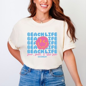 S.W.Smiley Beach Life Smiley Face - Womens Garment Dyed Tee - 1 of 3