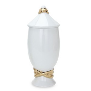 Gulches White Ceramic Decorative Jars with Gold Accent and Lid ¨C Set of 2 - 1 of 4