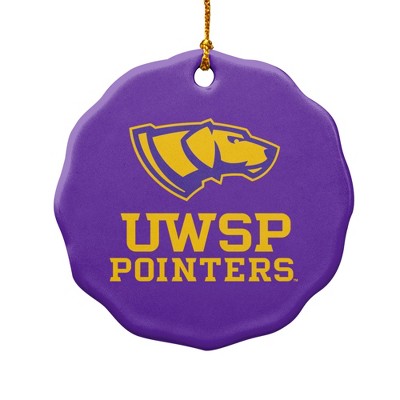 University of Wisconsin-Stevens Point Pointers Logo Porcelain Scalloped Holiday Christmas Tree Ornament