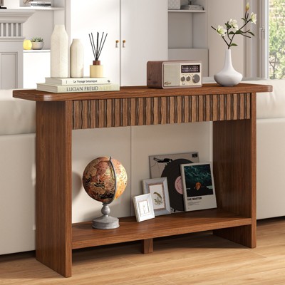 Bekrvio 51" Farmhouse Console Table with Drawers & Storage Shelf,Narrow Sofa Table Behind Couch, Wood Accent Table for Living Room, Hallway, Walnut
