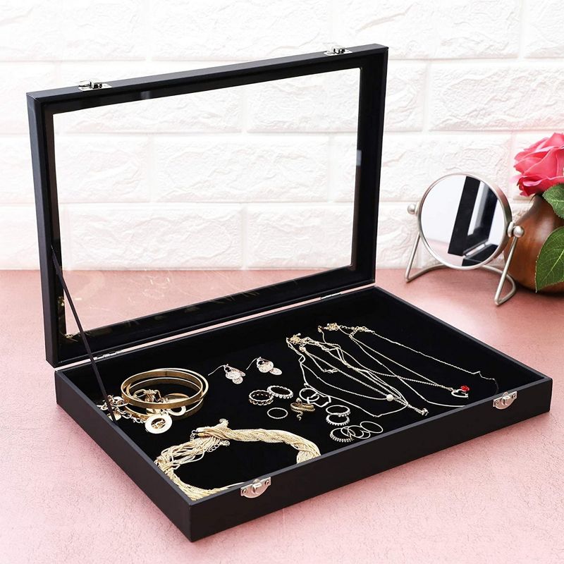 Juvale Small Velvet Jewelry Display Case - Organizer Travel Tray for Rings, Bracelets, Necklaces, Retail (Black), 3 of 9