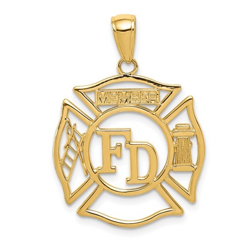 Black Bow Jewelry 14k Yellow Gold Fire Department Member Shield Pendant Target