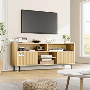 TV Stand, Entertainment Center with 2 Sliding Fluted Doors, Boho Wooden Media TV Console - 1 of 4