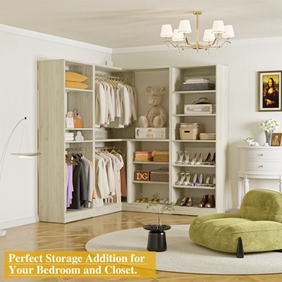 Aheaplus Closet System with Adjustable Shelves, Closet System with Hanging Rods