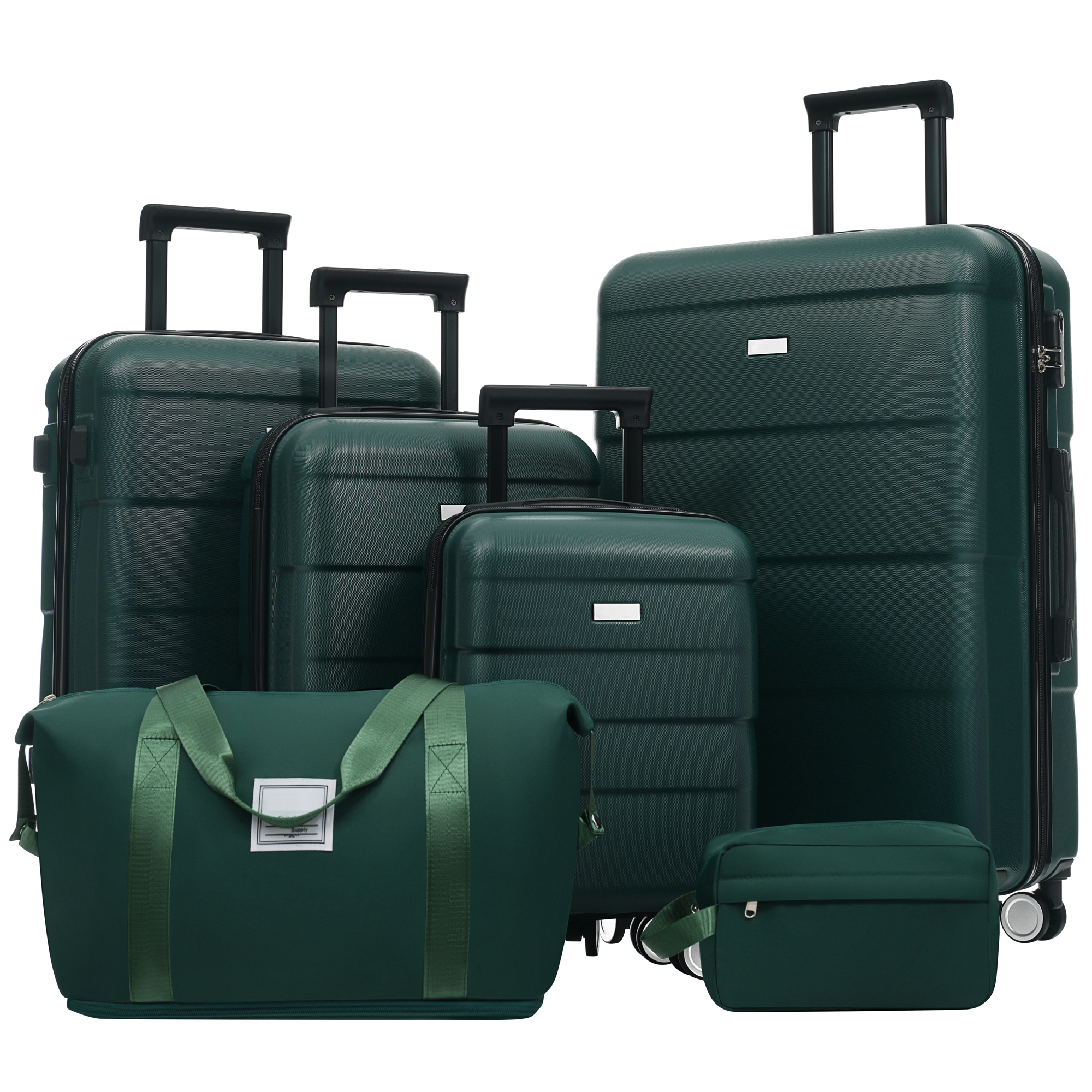 Polibi Luggage Sets 6 Piece with Lightweight Double Spinner Carry-On and Checked Suitcase, 2 Bags, Dark Green