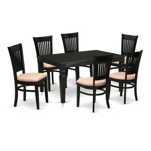 HomeStock 7-Piece Rectangle Black Finish Solid Wood Top Dining Table with 6-Chairs with Butterfly Leaf Slat Back - 1 of 4