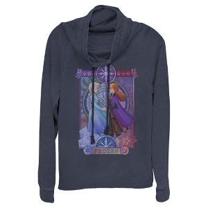 Juniors Womens Frozen 2 Sister Stained Glass Cowl Neck Sweatshirt - 1 of 3