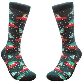 Christmas Tree on a Car Socks (Men's Sizes Adult Large) from the Sock Panda