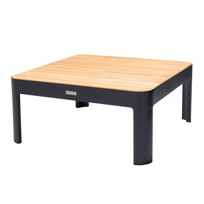 Portals Outdoor Square Coffee Table in Black Finish with Natural Teak Wood Top - Armen Living