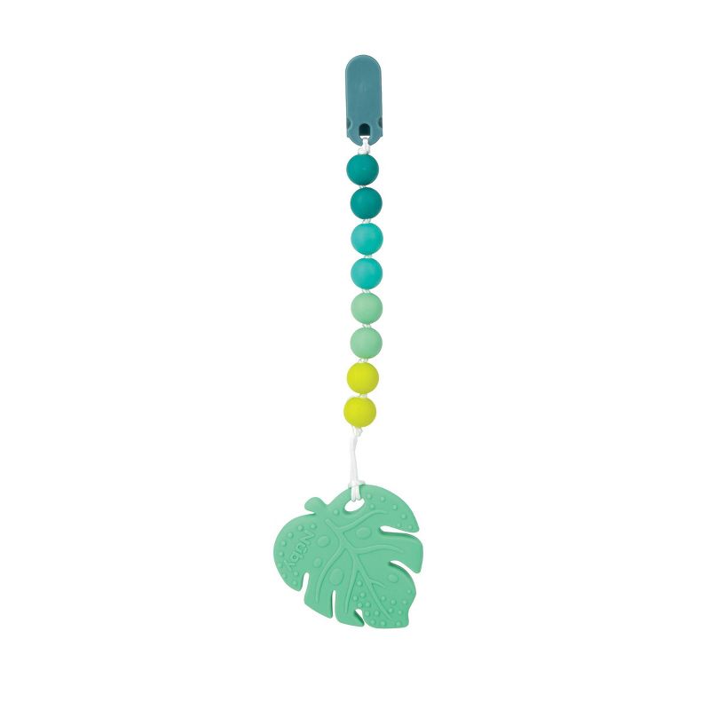 Nuby Silicone Teether with Silicone Bead Pacifinder - Tropical Leaf, 2 of 9