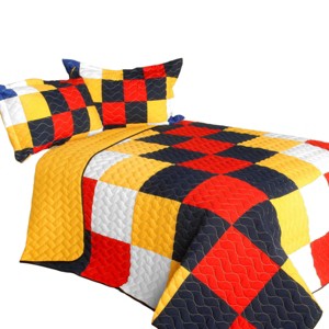 Slickblue Full/Queen Quilt Set, 100% TC Fabric Vermicelli Quilted Patchwork, Reversible, Multi Design & Color, 3pc - 1 of 4