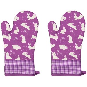 Northlight Set of 2 Purple Floral Easter Bunny Oven Mitts 13.75" - 1 of 4