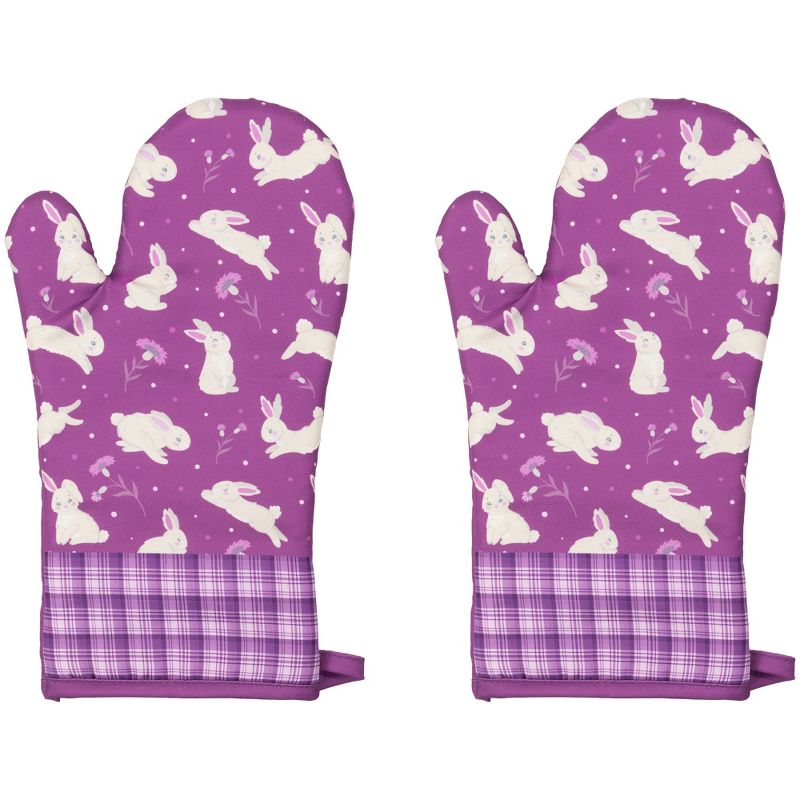 Northlight Set of 2 Purple Floral Easter Bunny Oven Mitts 13.75", 1 of 6