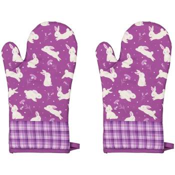 Northlight Set of 2 Purple Floral Easter Bunny Oven Mitts 13.75"