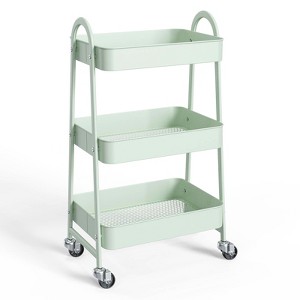 MAYEERTY 3 Tier Small Rolling Cart, Metal Utility Storage Organizer Kitchen Trolley Bathroom Laundry Room Bar Office Shelves - 1 of 4