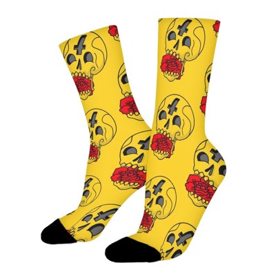 Skull Rose Women Printed Crew Socks Funny Funky Socks Soft Polyester Novelty Gifts for Artists Men