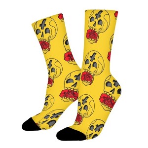 Skull Rose Women Printed Crew Socks Funny Funky Socks Soft Polyester Novelty Gifts for Artists Men - 1 of 1