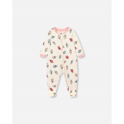 Gender Neutral Baby Strawberry Printed Organic Cotton Footie - Deux par Deux