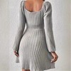 Coolmee Women's Square Neck Fall Long Sleeve Mini Dress Tie Front Ribbed Knit Short Sweater Dresses - 2 of 4
