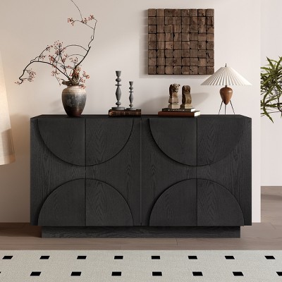 56'' Sideboard with 3D Grooved Doors and Adjustable Shelves,Modern Wood Cabinet for Dining Room or Entryway-Baofuwish