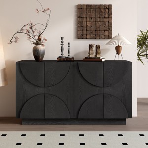56'' Sideboard with 3D Grooved Doors and Adjustable Shelves,Modern Wood Cabinet for Dining Room or Entryway-Baofuwish - 1 of 4