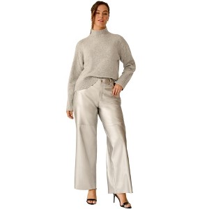 ellos 5 Pocket Faux Leather Wide Leg Pants - 1 of 2
