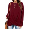Women's Knotted Long Sleeve Top Soft Classic Fall Blouse Effortless Holiday Style - 3 of 4