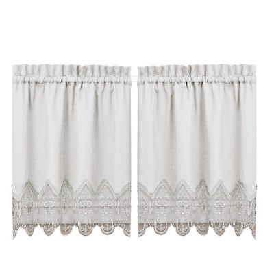 Collections Etc Elegant Lace Trim Tier Rod Pocket Top Window Curtain ...