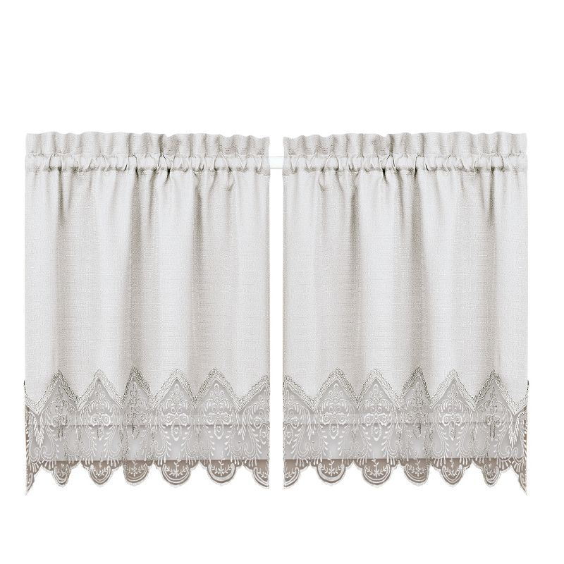 Collections Etc Elegant Lace Trim Tier Rod Pocket Top Window Curtain Set, 1 of 5