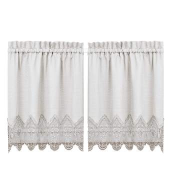 Collections Etc Elegant Lace Trim Tier Rod Pocket Top Window Curtain Set
