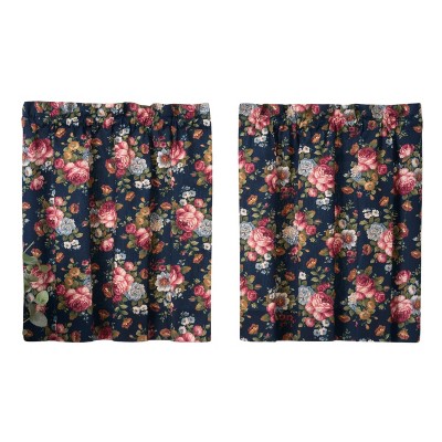 Ellis Bella Rose Gorgeous Medium Scale Printed Floral Pattern 1.5" Rod Pocket Tier