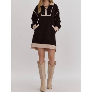 Women's Long Sleeve Half Zip Short Dress - entro - 1 of 4