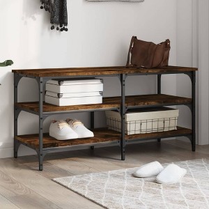 vidaXL Shoe Bench Smoked Oak 39.4 in.x15.2 in.x19.3 in. Engineered Wood - 1 of 4