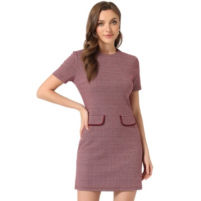 INSPIRE CHIC Women's Work Short Sleeve Vintage Houndstooth Pencil Sheath Dress