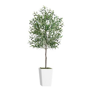 Okak 6FT Artificial Olive Tree with Pot and Moss, Artificial Plants with Life-Like Leaves and Fruit, Indoor Faux Trees for Home, Office Decor, Green - 1 of 4
