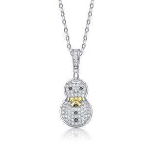 Guili Festive Sterling Silver 14k Gold Plated Black & White Cubic Zirconia Snowman Pendant Necklace Ð Sparkling Jewelry with a Playful Holiday Design - 1 of 3