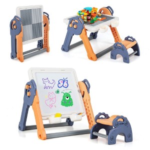 Costway 6-in-1 Multi-activity Kids Play Table & Chair Set with 102 PCS Compatible Bricks - 1 of 4