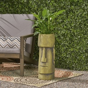 Naysaye Planters, 24" Tall Cast Stone Garedn Planter, Modern Design for Indoor and Outdoor Spaces, Green, 8.75"*8.75"*24" - 1 of 4