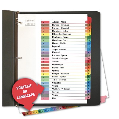 UNIVERSAL Table of Contents Dividers Assorted Color 26-Tab A-Z Letter White 26/Set 24812