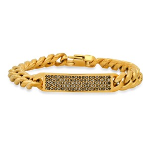Steeltime Men's stainless steel and simulated gray diamonds cuban link id bracelet. Color Options: Silver, Gold - 1 of 4