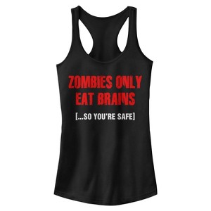 Juniors Womens Lost Gods Halloween Zombies Eat Brains Racerback Tank Top - 1 of 4