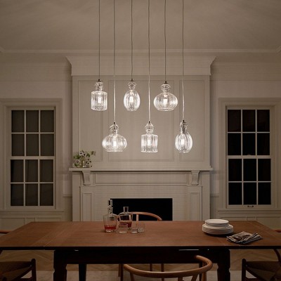 Brushed Nickel 6-Light Linear Chandelier with Clear Glass Shades