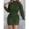 BLUEMING Womens Sweater Dress Casual Off-Shoulder Turtleneck Cable Knit Lantern Sleeve Mini Bodycon Dress - 3 of 4