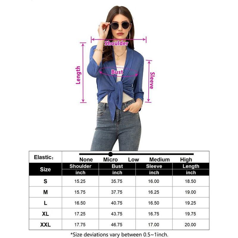 WhizMax Women's Casual 3/4 Sleeve Tie Open Front Cardigans Sheer Draped Ruffles Cardigan, 5 of 6