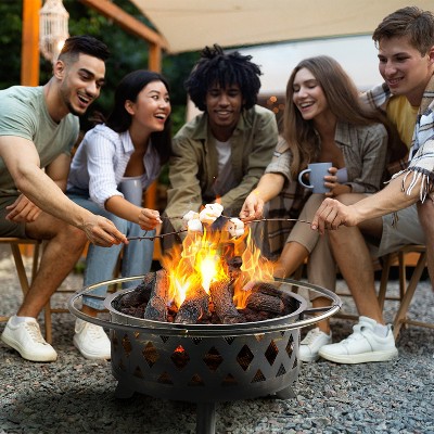 Aoxun Fire Pit 30in with Grill Outdoor Wood Burning 2 in 1 Fire Pit with Fire Poker (Black)