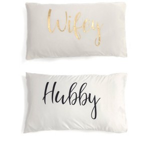 Shiraleah Set Of 2 Standard Pillowcases " Hubby/Wifey" - Shiraleah - 1 of 4