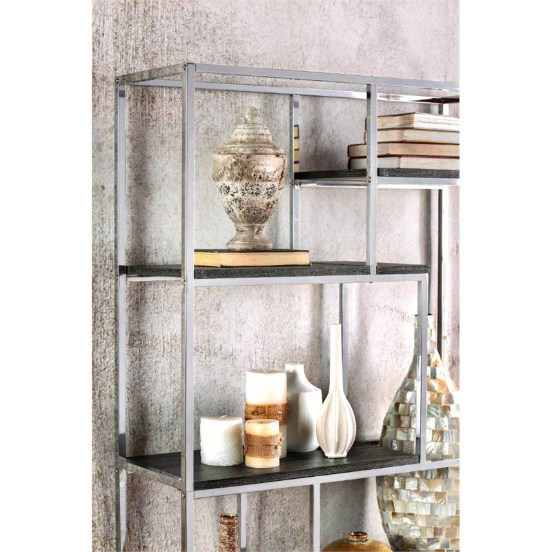 Jan Modern Metal 6-Shelf Bookcase in Chrome - Furniture of America, 4 of 10